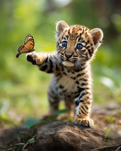 Baby Lion Playing With Butterfly Diamond Painting