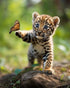 Baby Lion Playing With Butterfly