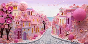 pink city flowers diamond painting