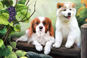 Cute Dogs & Bunch of Grapes Diamond Painting