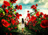 Girl Walking in Rose Garden
