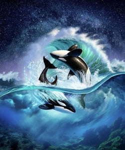 Killer Whales Rolling in the Ocean Diamond Painting