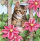 Pink Flowers & Spying Cat Diamond Painting
