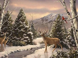 Snowy Trees & Winter Deer Diamond Painting