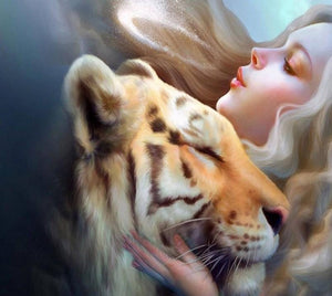 Stunning Girl & Tiger Paint by Diamonds