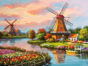 Windmill Landscape Diamond Painting